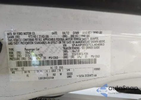 2012 Ford Focus Sel z USA, uszkodzony, nr VIN 1FAHP3M27CL404563